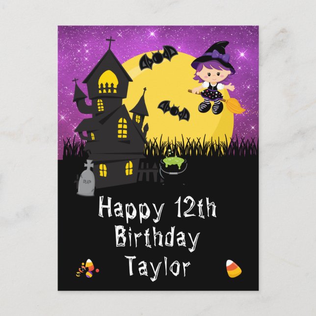 Carte Postale Halloween Witch Purple Joyeux Anniversaire (Devant)