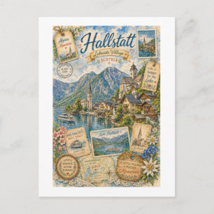 Carte Postale Hallstatt Autriche Collage de Voyage Vintage