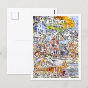 Carte Postale Hallstatt Autriche Croquis aquarelle de voyage cél