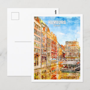 Carte Postale Hambourg Allemagne Fameux Voyage Aquarelle Sketch