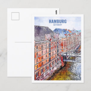 Carte Postale Hambourg Allemagne Fameux Voyage Aquarelle Sketch