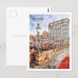 Carte Postale Hambourg Allemagne Lieu de voyage aquarelle