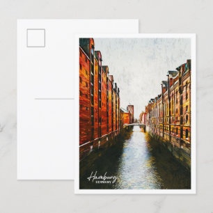 Carte Postale Hambourg Allemagne Paint Paint Ville Paysage