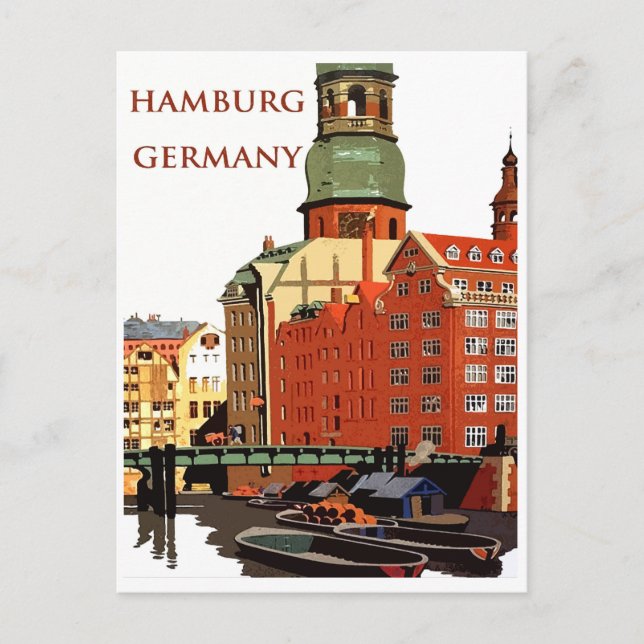 Carte Postale Hambourg, Allemagne, port de ville et maisons (Devant)