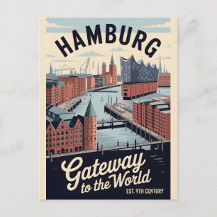 Carte Postale Hambourg Allemagne Rétro Skyline Paysage Urbain Vo