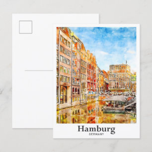 Carte Postale Hambourg Allemagne Voyage Aquarelle main tirée