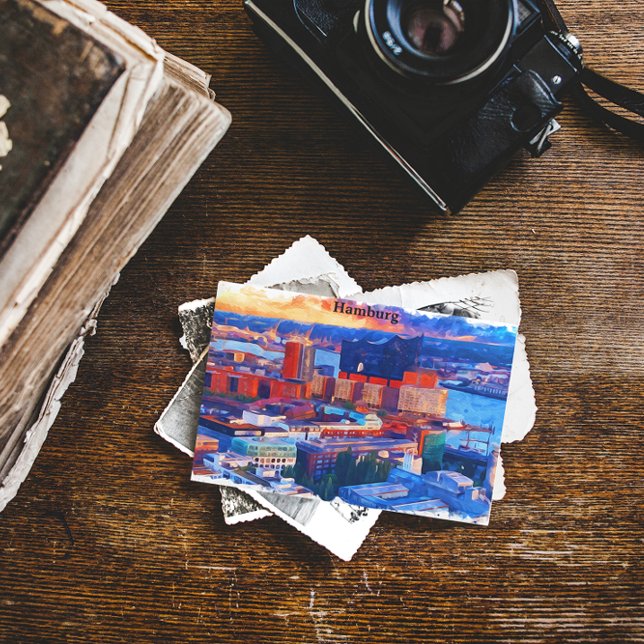 Carte Postale Hambourg Allemagne Vue ville Aquarelle (hamburg germany watercolor cityscape postcard)