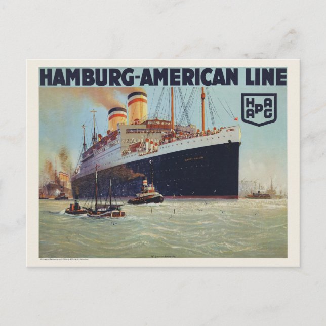 Carte Postale Hambourg-American Line Poster vintage 1925 (Devant)