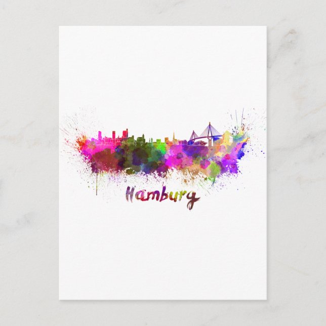 Carte Postale Hambourg skyline in watercolor (Devant)