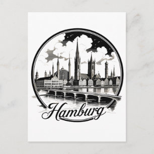 Carte Postale Hamburg Allemagne Skyline – Autocollant Rond Vinta