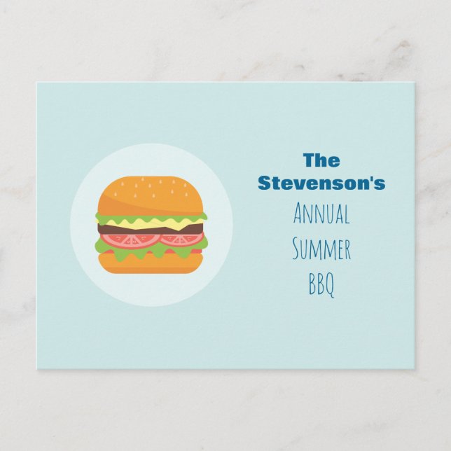 Carte Postale Hamburger Illustration Summer BBQ Party Invitation (Devant)