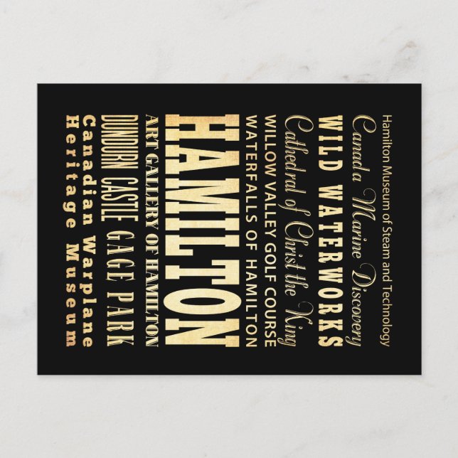 Carte Postale Hamilton Ville de l'Ontario Typographie Art (Devant)