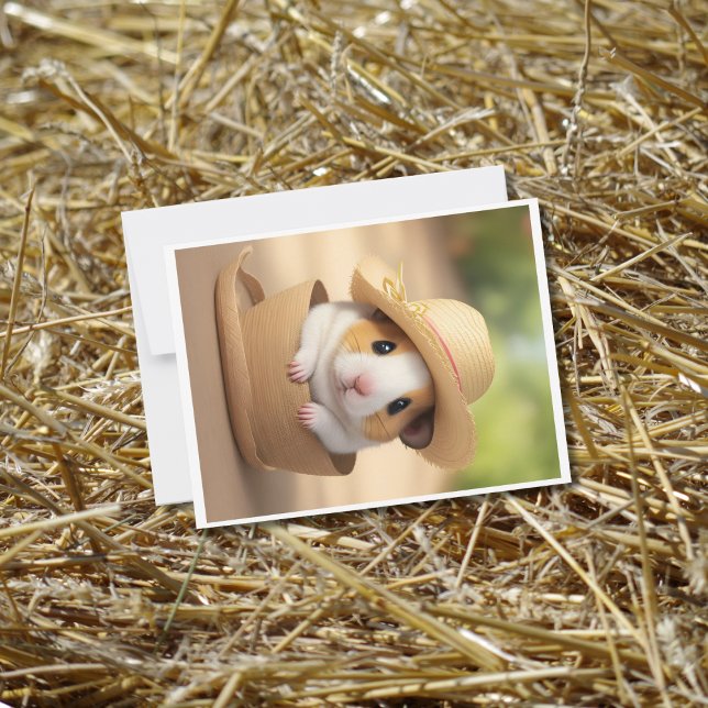 Carte Postale Hampster avec casquette en paille à l'intérieur du (Créateur téléchargé)