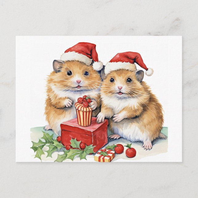Carte Postale Hampsters de Noël, oh si mignon, (Devant)