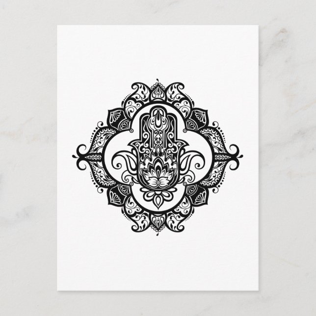 Carte Postale Hamsa Avec Ornements Ethniques Doodle (Devant)