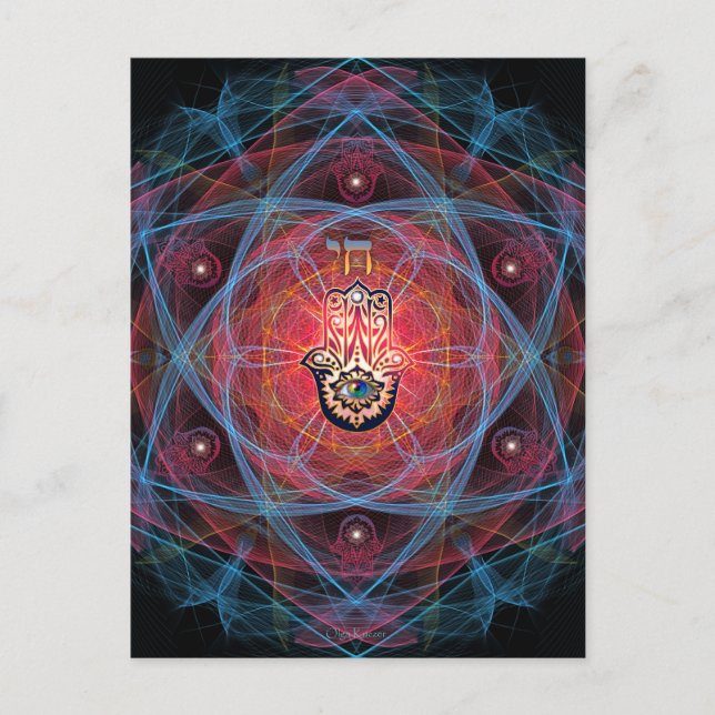 Carte Postale Hamsa - CHAI - Géométrie sacrée (Devant)