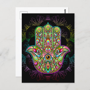 Carte Postale Hamsa Fatma Main Psychedelic Art