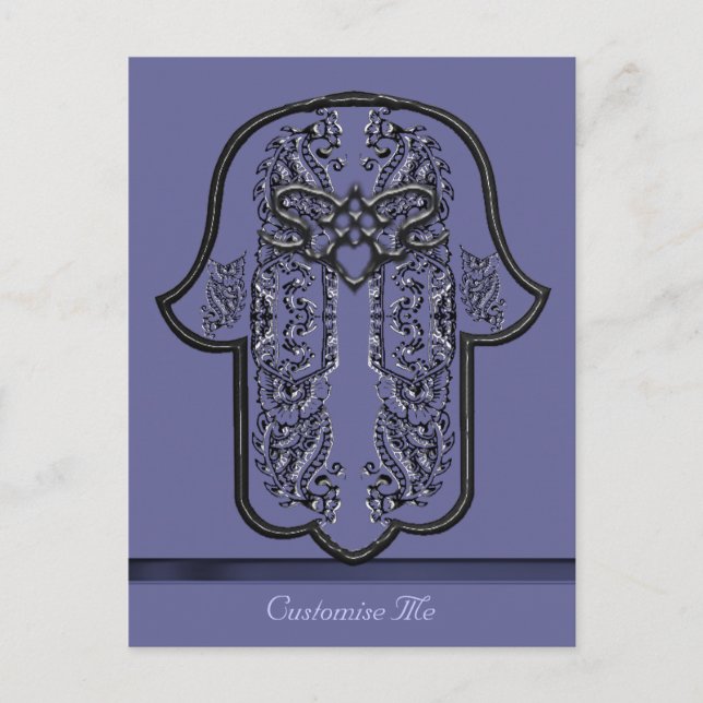 Carte Postale Hamsa Hand feat: Heart (Silver Effect) (Devant)