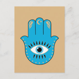 Carte Postale Hamsa main Grec mal Oeil bleu