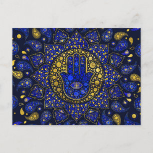 Carte Postale Hamsa Main - Main - Fatima Dot Art Lapis Lazuli