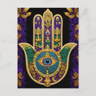Carte Postale Hamsa Troisième Œil Or Orné