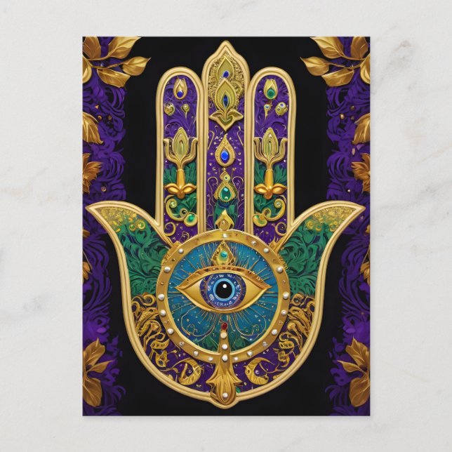 Carte Postale Hamsa Troisième Œil Or Orné (Devant)