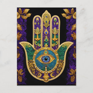 Carte Postale Hamsa Troisième Œil Orné Or
