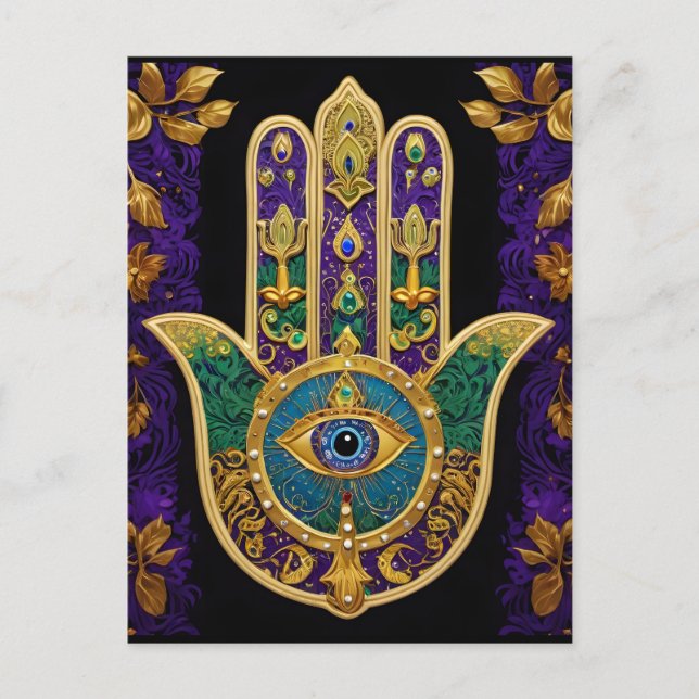 Carte Postale Hamsa Troisième Œil Orné Or (Devant)
