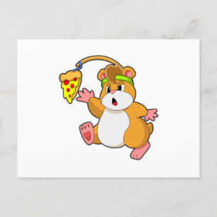 Carte Postale Hamster à manger avec pizza