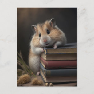 Carte Postale Hamster and books postcard