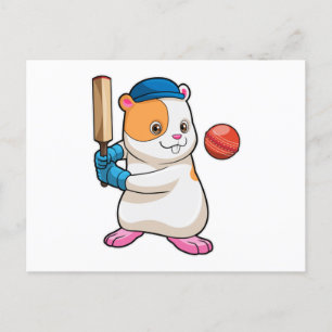 Carte Postale Hamster au cricket avec batte et casquette de cric