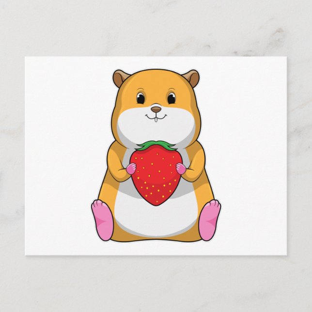 Carte Postale Hamster avec Fraise (Devant)