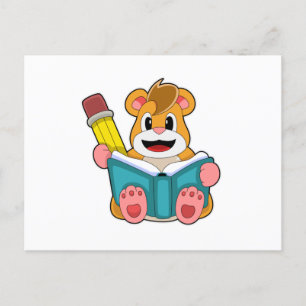 Carte Postale Hamster avec livre et stylet