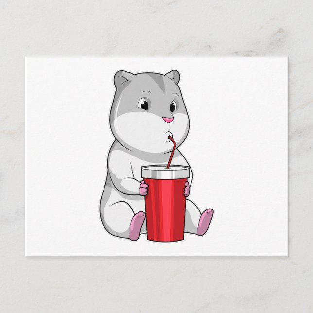 Carte Postale Hamster avec tasse et paille (Devant)