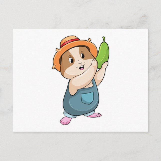 Carte Postale Hamster en fermier avec courgette (Devant)