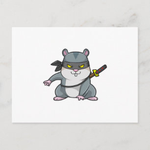 Carte Postale Hamster en ninja aux arts martiaux avec épée