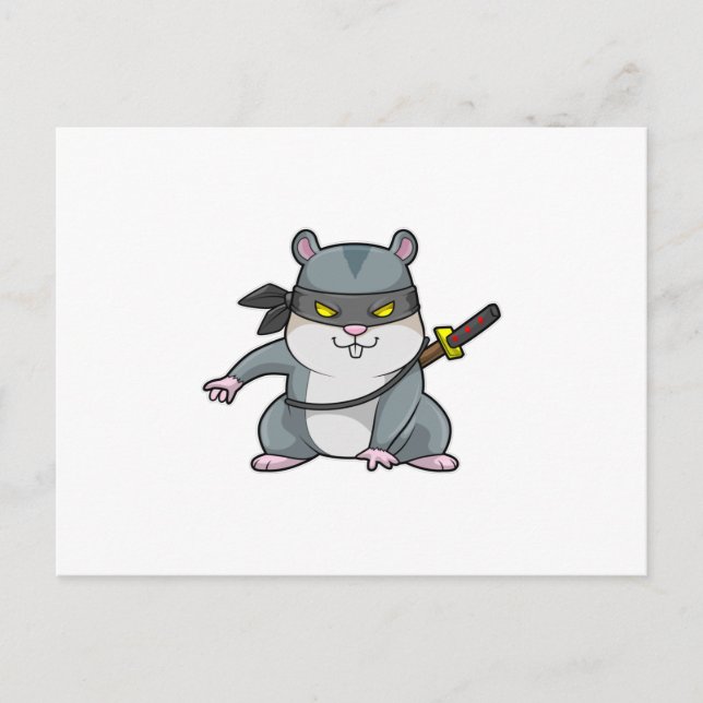 Carte Postale Hamster en ninja aux arts martiaux avec épée (Devant)