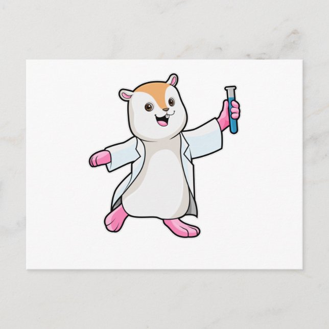 Carte Postale Hamster en scientifique avec tube à essai (Devant)