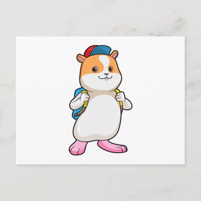 Carte Postale Hamster étudiant avec cartable et casquette (Devant)