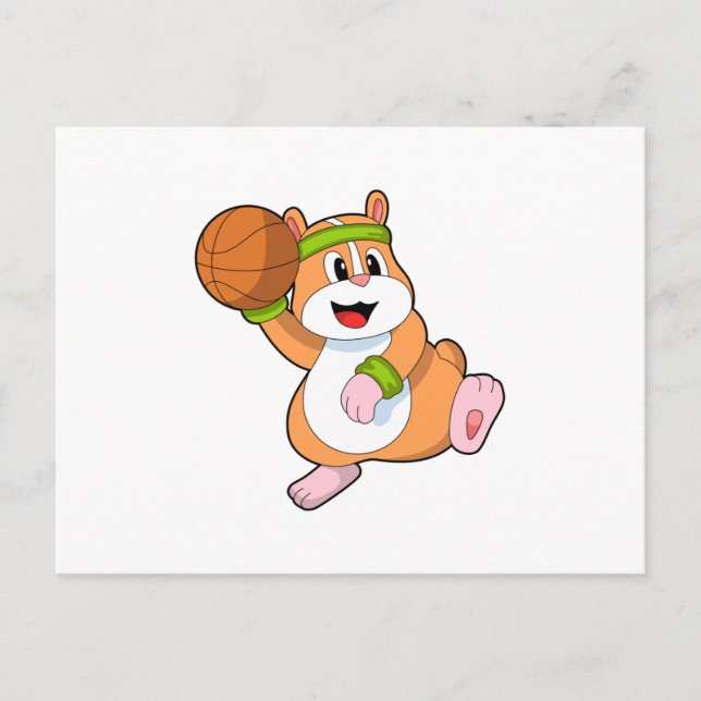 Carte Postale Hamster joueur de basket avec ballon de basket (Devant)