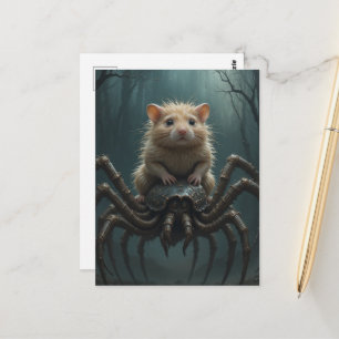 Carte Postale Hamster montant une araignée