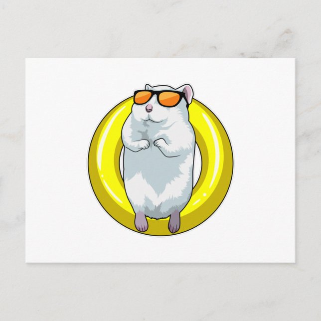 Carte Postale Hamster nageant avec une bouée (Devant)