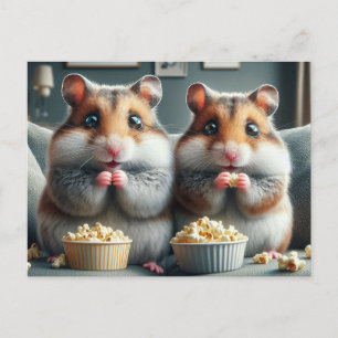 Carte Postale Hamsters adorables et maïs soufflé