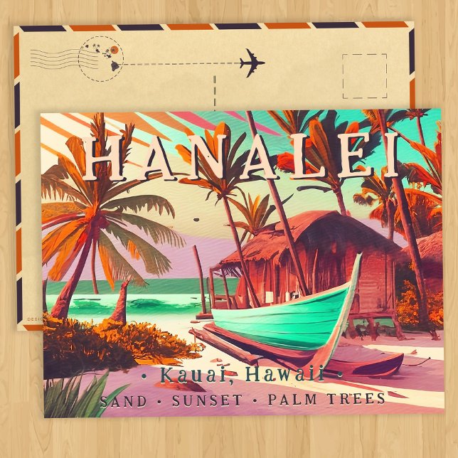 Carte Postale Hanalei Kauai Hawaii soleil couchant tropical palm (Créateur téléchargé)