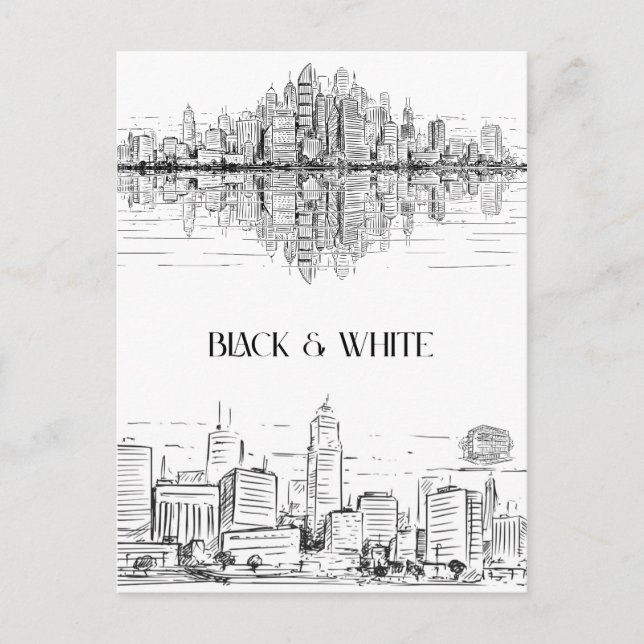 Carte Postale Hand Drawn City Line Art Skyline | Monochrome (Devant)