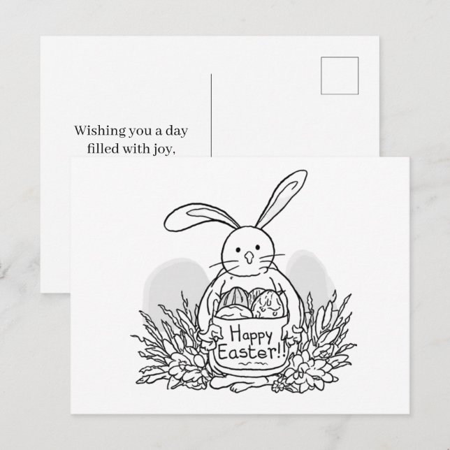 Carte Postale Hand Drawn Easter Bunny Coloring Style Spring (Devant / Derrière)