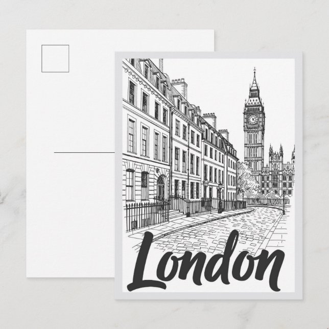 Carte Postale Hand drawn London Street Scene Landmark (Devant / Derrière)