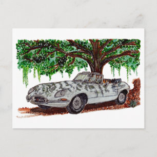Carte Postale Hand Painted Jaguar E-Type Convertible Watercolor