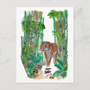 Carte Postale Hand Painted Majestic Tiger Jungle Watercolor Art