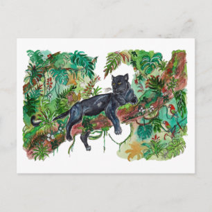 Carte Postale Hand Painted Panther Jungle Watercolor Art